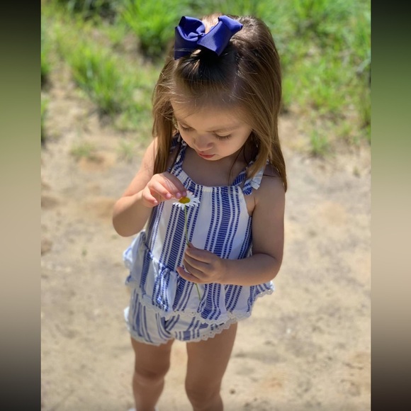 BEAUTIFUL Jessica Simpson Blue and White Striped Romper SET - Girls 2T - Picture 7 of 7